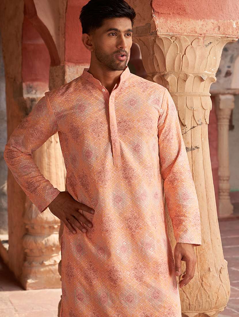 men embroidered mandarin neck long kurta - 21959444 - Standard Image - 2
