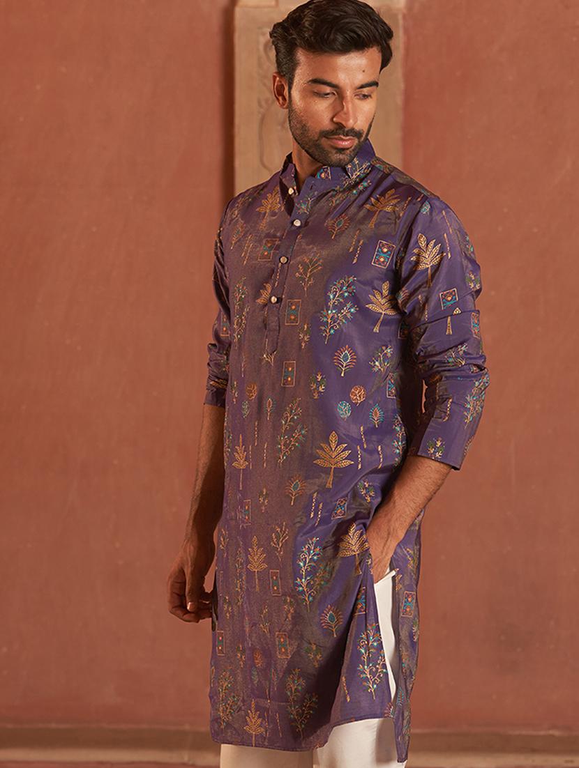 men embroidered mandarin neck long kurta - 21959446 - Standard Image - 2