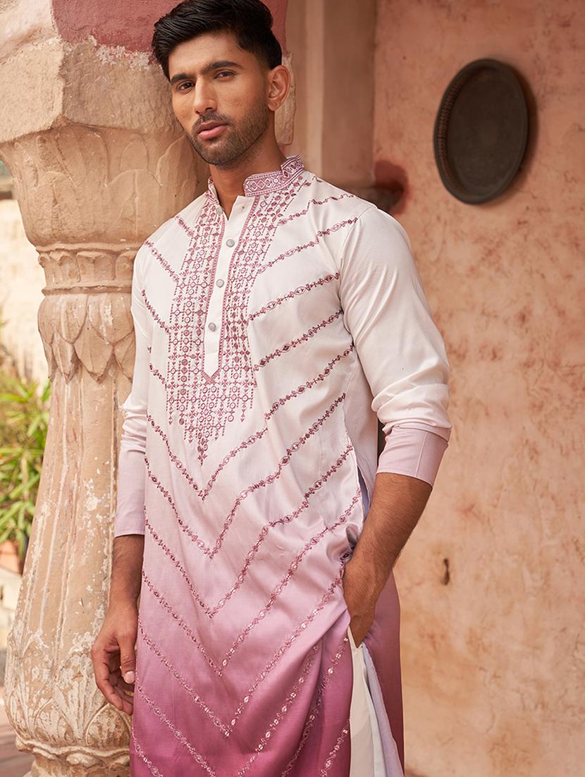 men embroidered mandarin neck long kurta - 21959448 - Standard Image - 2