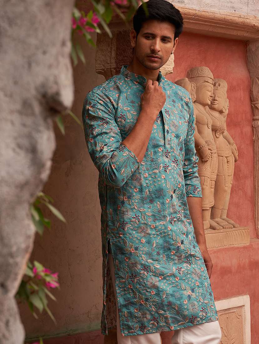 men embroidered mandarin neck long kurta - 21959449 -  Standard Image - 2
