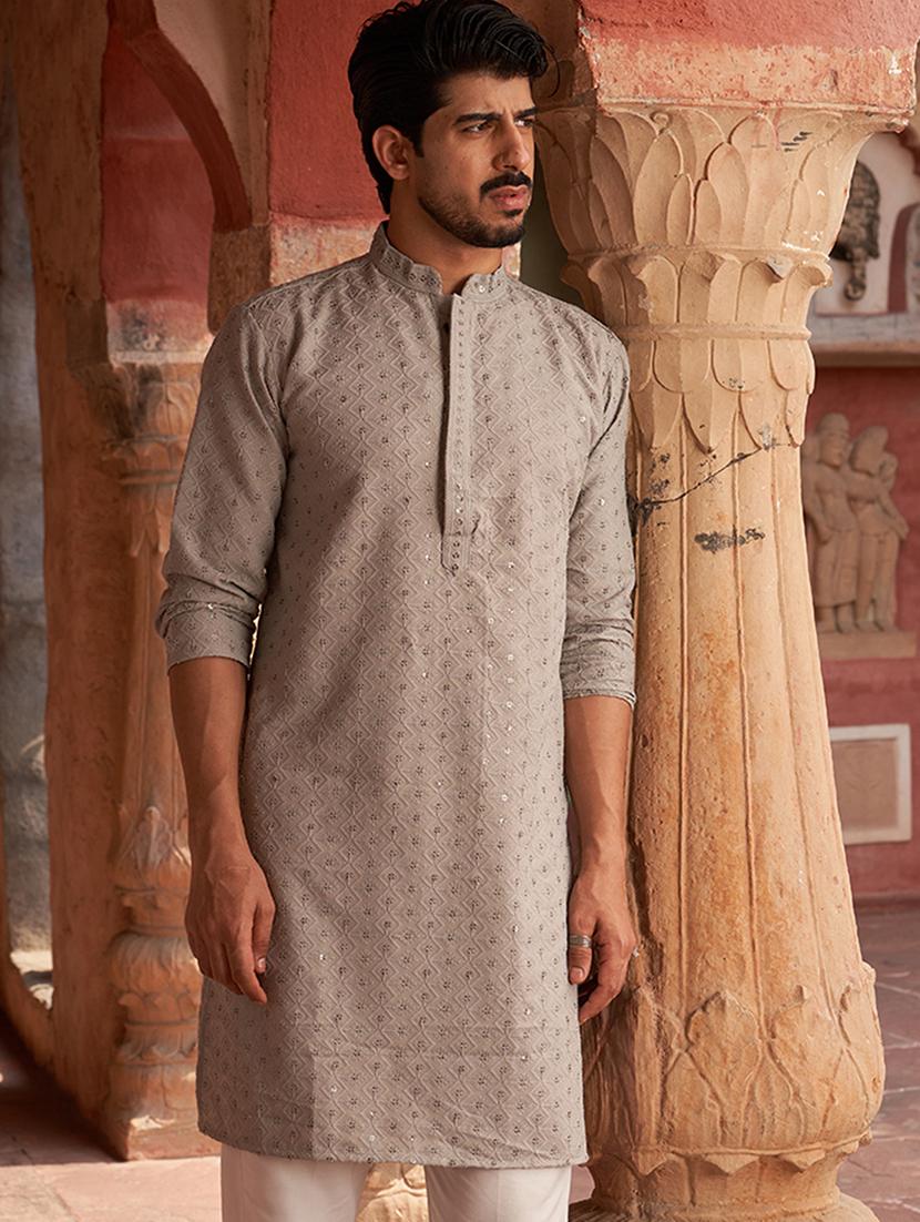 men embroidered mandarin neck long kurta - 21959451 - Zoom Image - 0