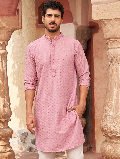 men embroidered mandarin neck long kurta - 21959452 -  Standard Image - 0