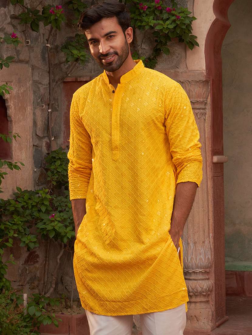 men embroidered mandarin neck long kurta - 21959453 -  Standard Image - 2