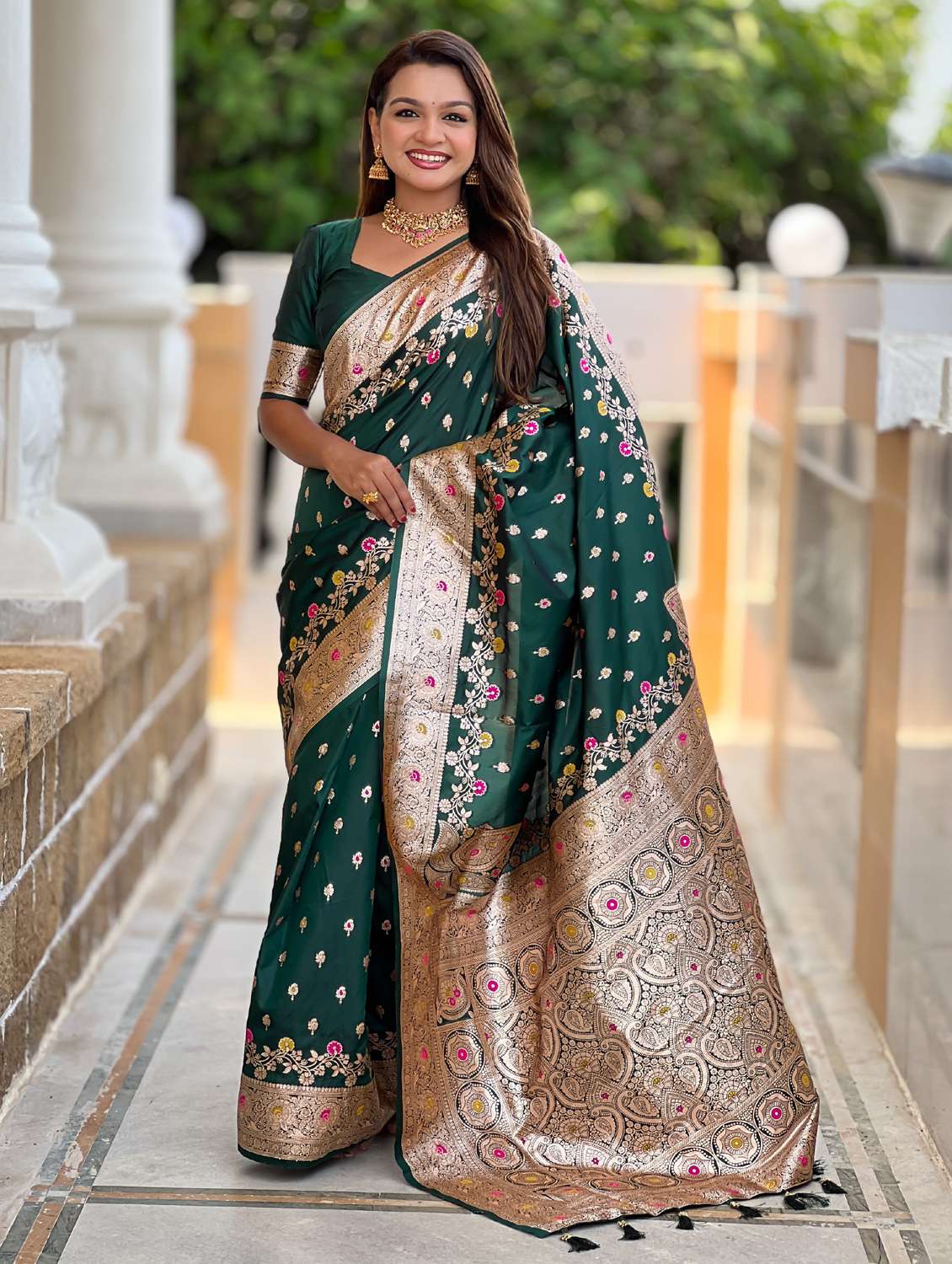 women self design banarasi saree with blouse