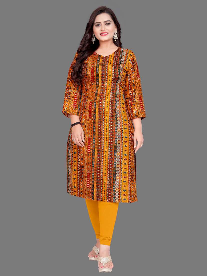 women printed three quarter sleeve straight kurta