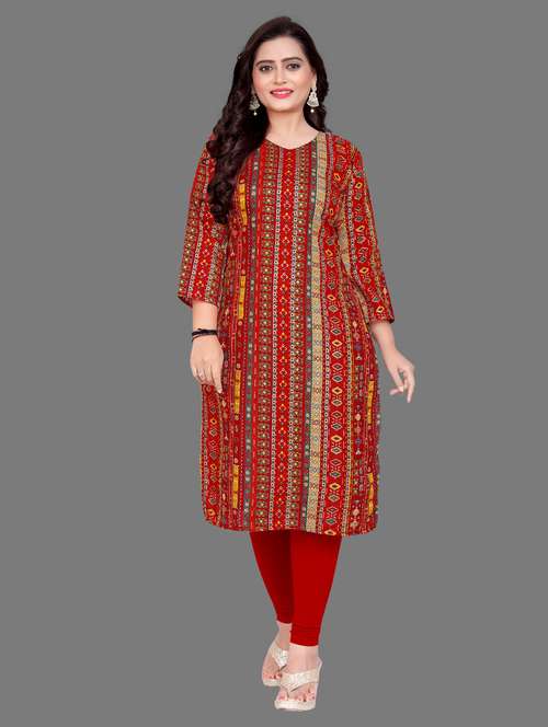 women printed three quarter sleeve straight kurta - 21959463 - Standard Image - 0