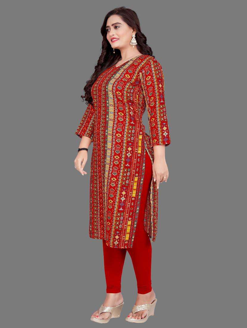 women printed three quarter sleeve straight kurta - 21959463 -  Standard Image - 2