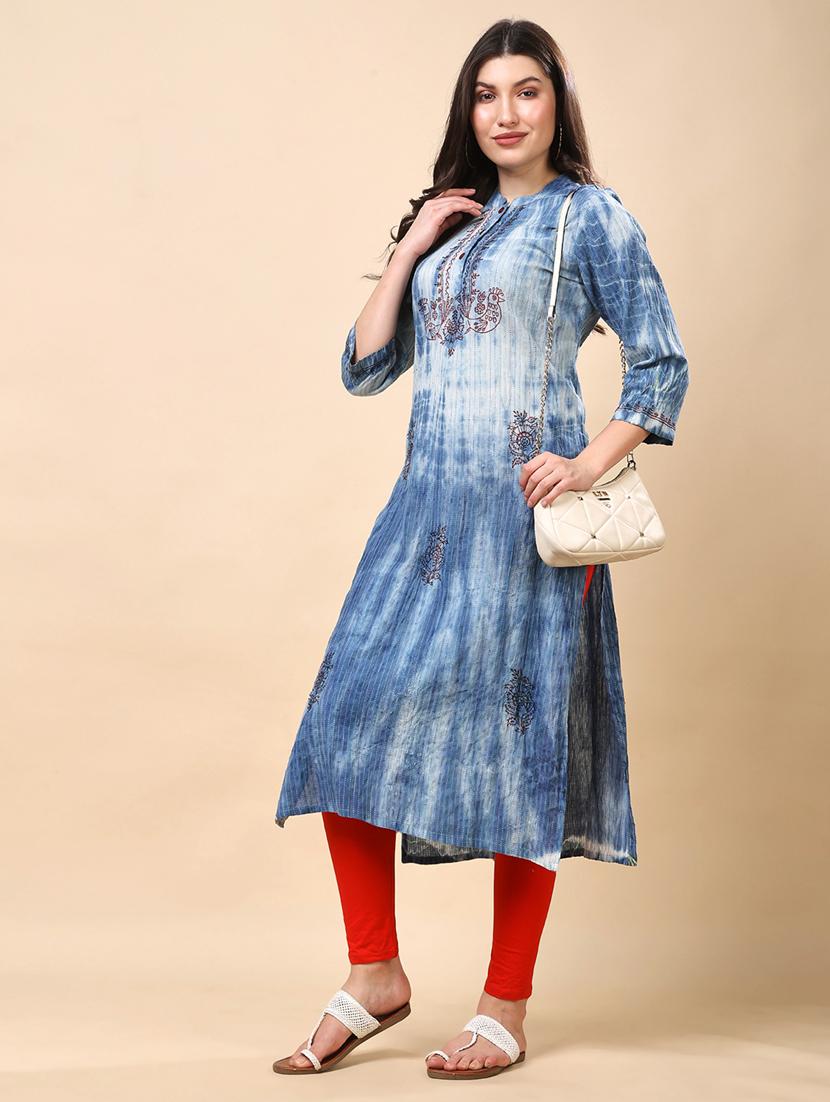 women tie & dye three quarter sleeve straight kurta - 21959468 - Zoom Image - 0