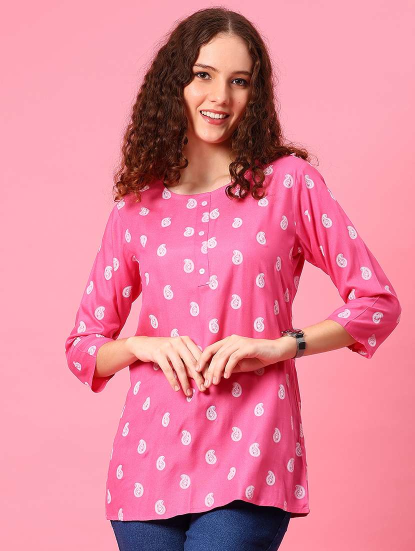 women paisley printed three quarter sleeve a-line kurti - 21959469 - Standard Image - 2