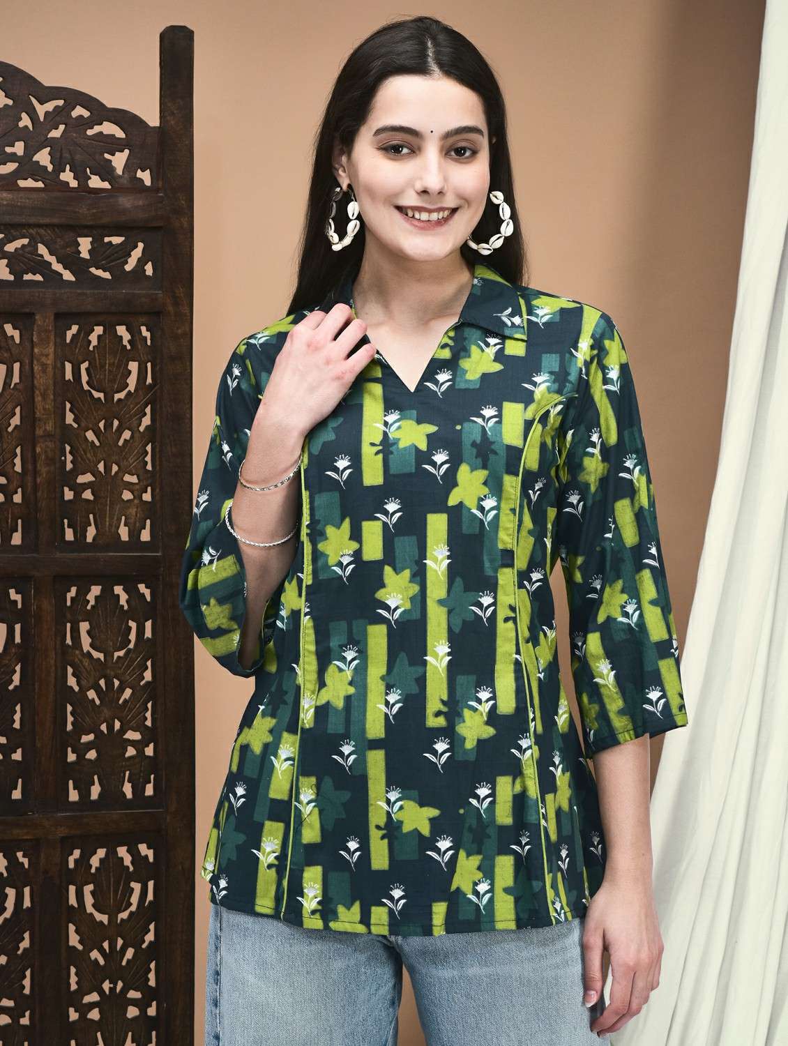 women three quarter sleeve a-line tunic