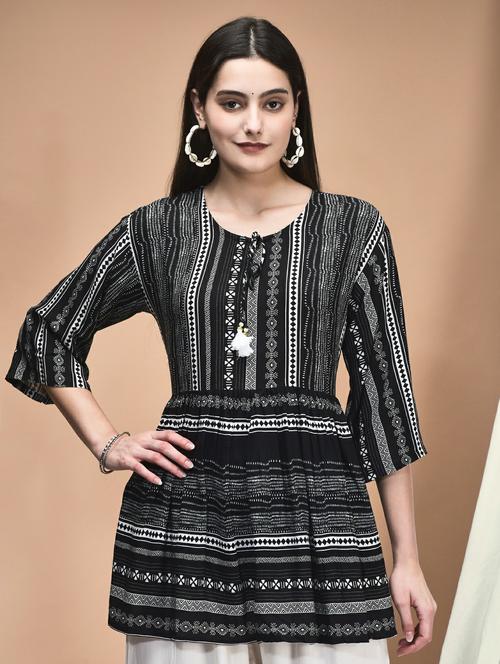 women three quarter sleeve flared tunic - 21959474 -  Standard Image - 0