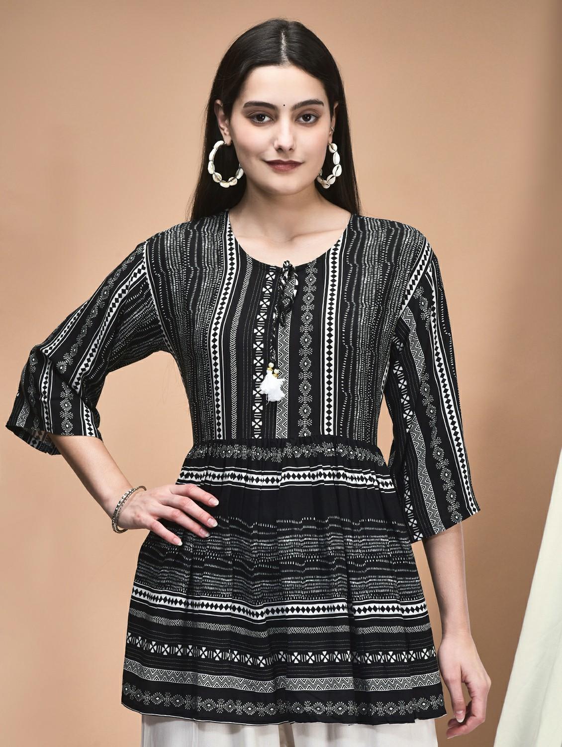 women three quarter sleeve flared tunic - 21959474 -  Zoom Image - 0