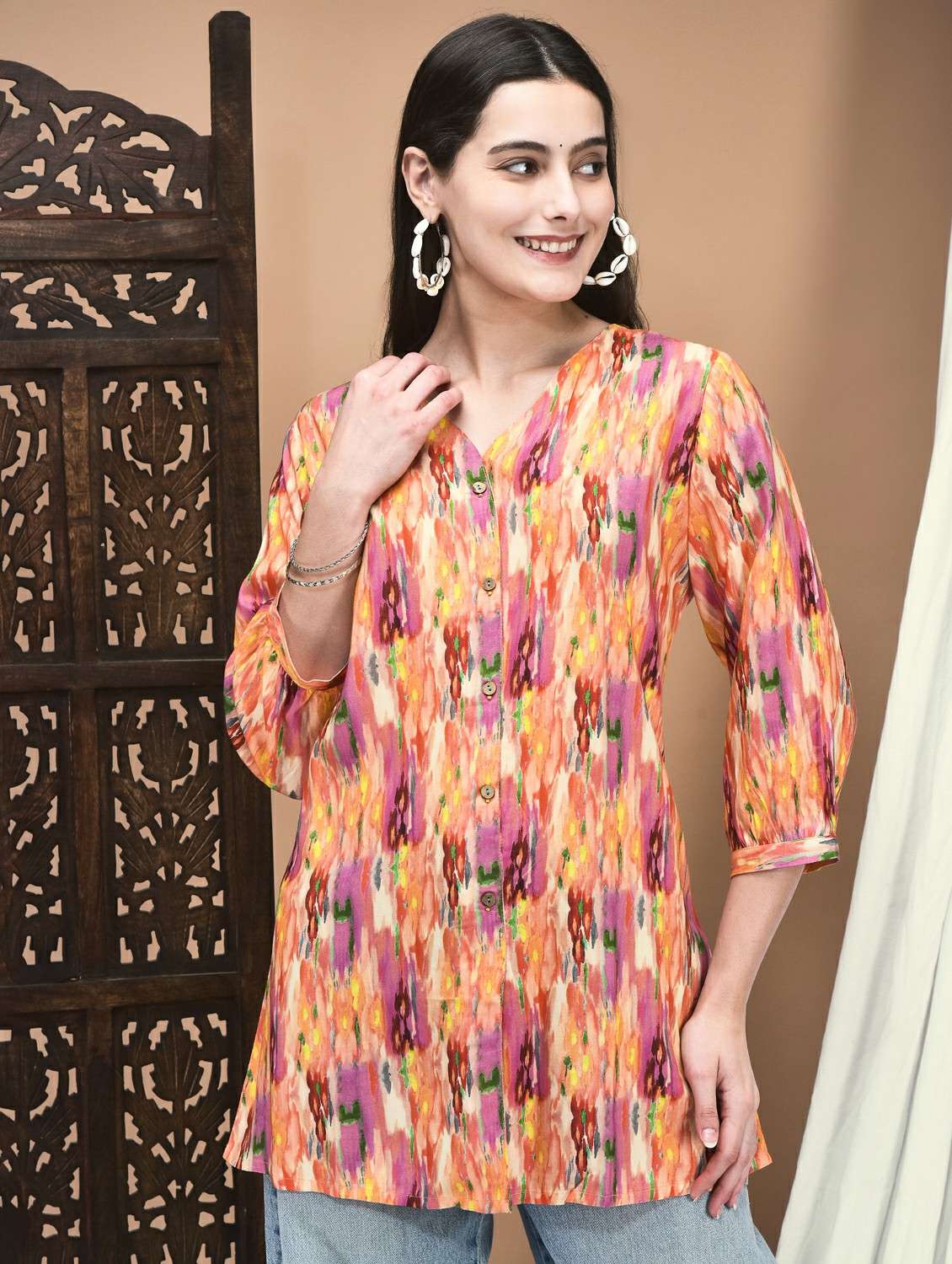 women three quarter sleeve a-line tunic