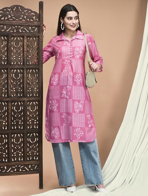 women printed three quarter sleeve straight kurta - 21959485 - Standard Image - 0