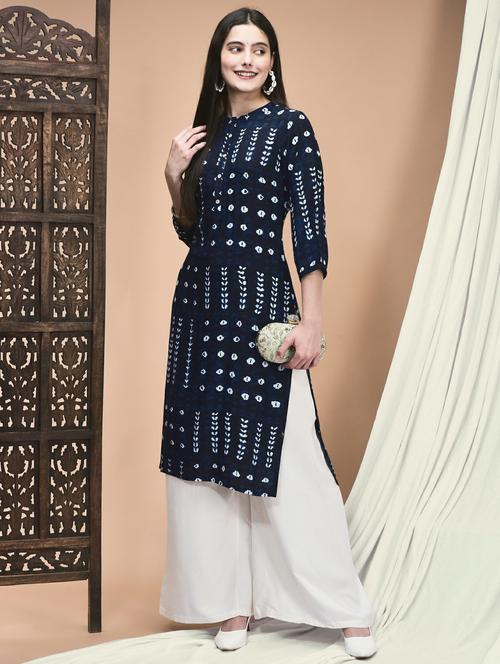 women printed three quarter sleeve straight kurta - 21959487 - Standard Image - 0