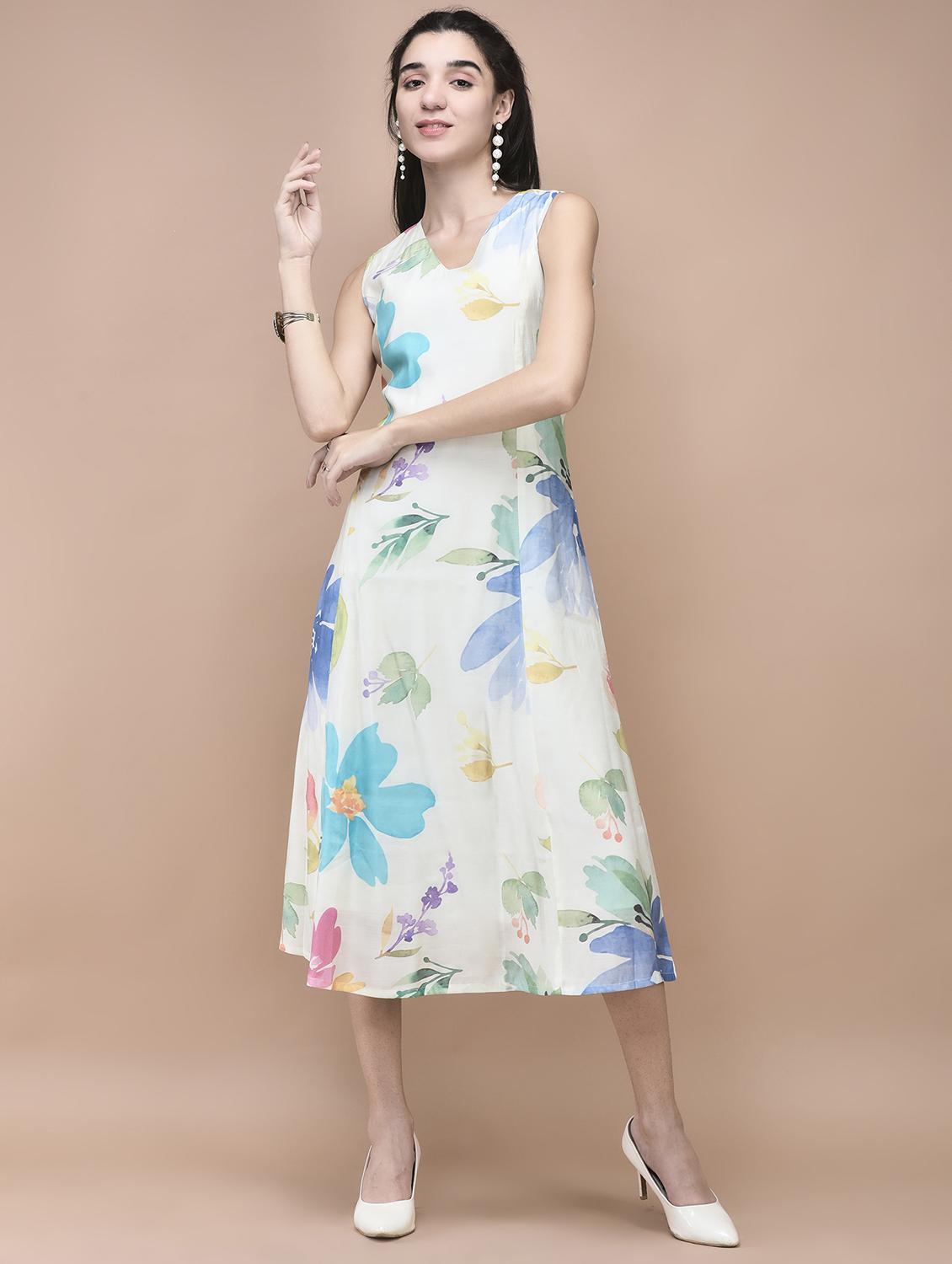 off white chanderi aline ethnic dress - 21959492 -  Zoom Image - 0