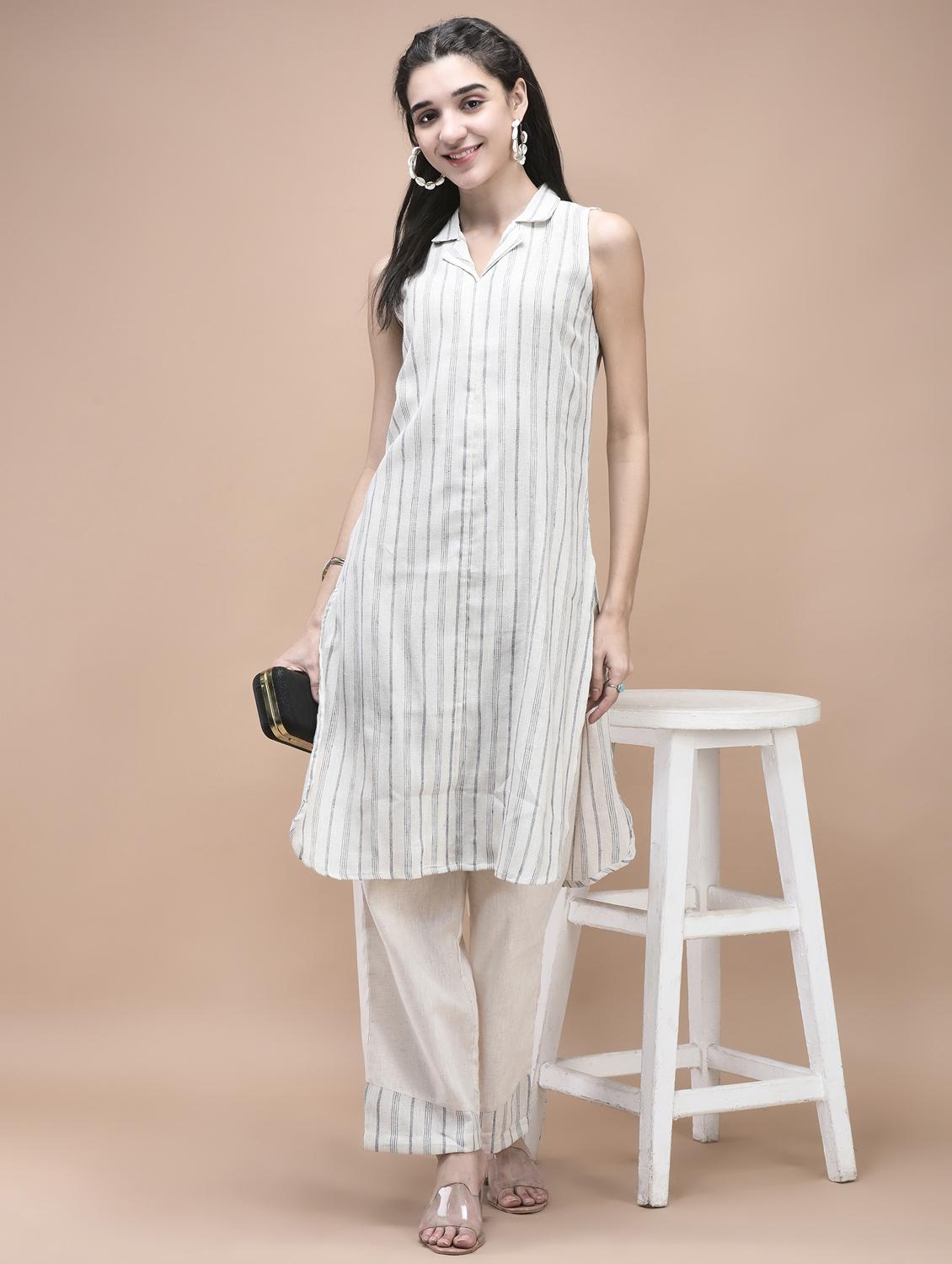 women off white sleevelless kurta palazzo set - 21959508 - Zoom Image - 0