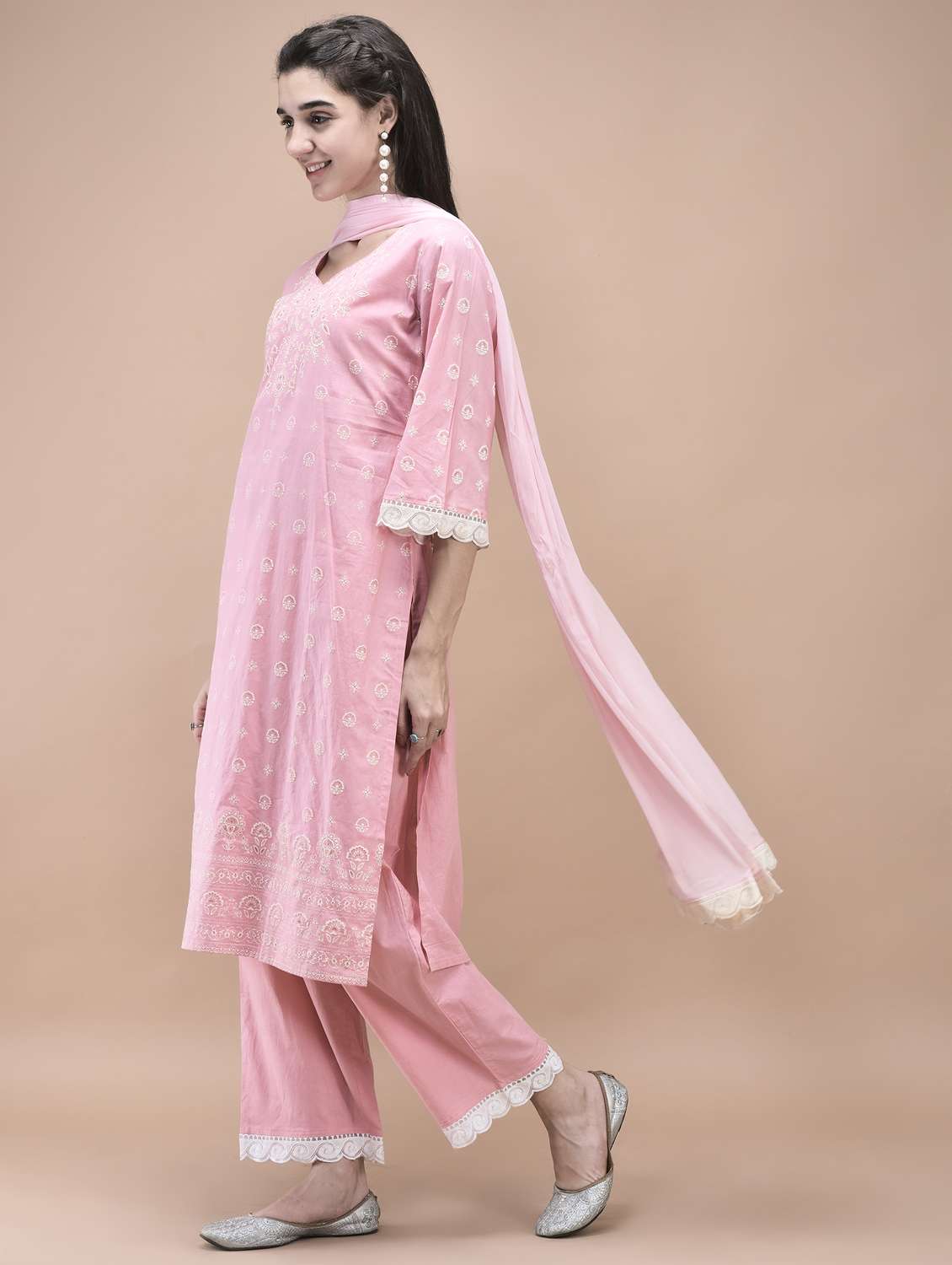 women three quarter sleeve kurta pant with dupatta set - 21959521 -  Standard Image - 2