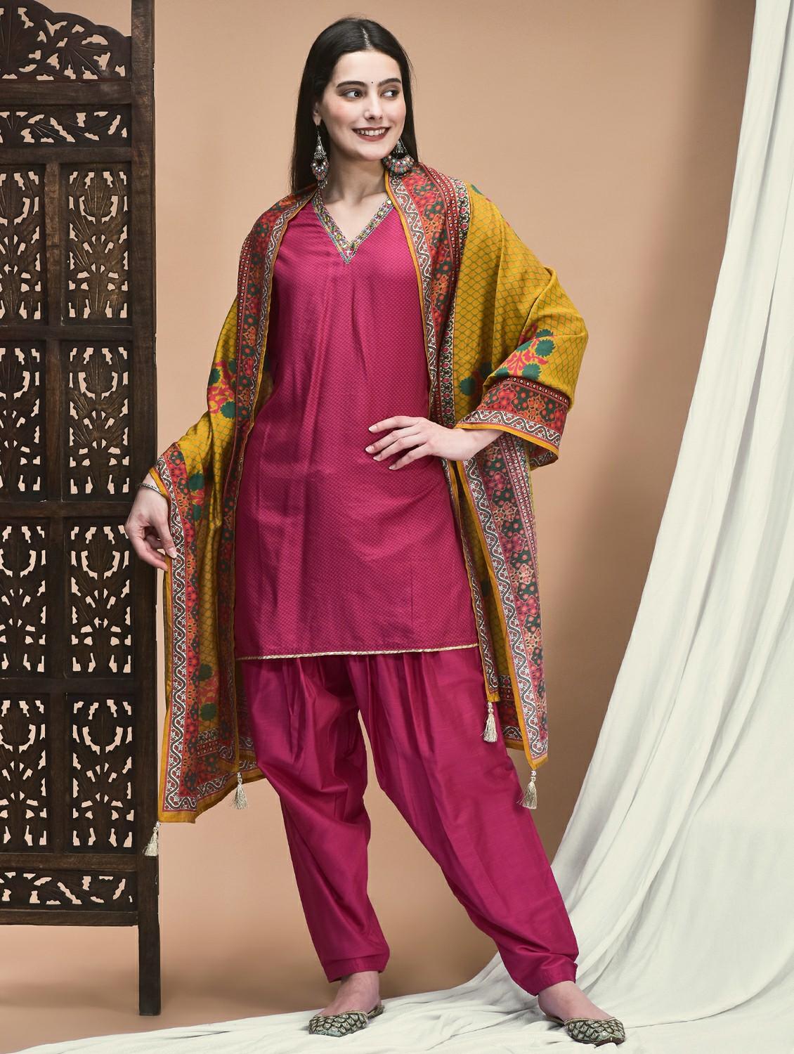 women three quarter sleeve kurta salwar with dupatta set - 21959524 - Standard Image - 2