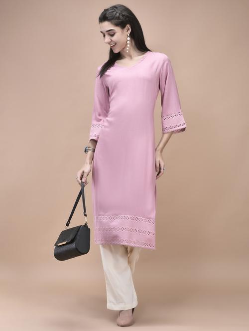 women yellow three quarter sleeve straight kurta - 21959537 -  Standard Image - 0