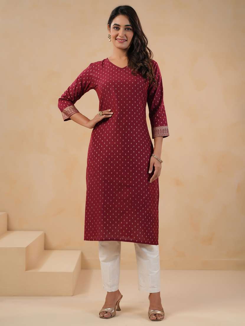 women three quarter sleeve kurta pant set