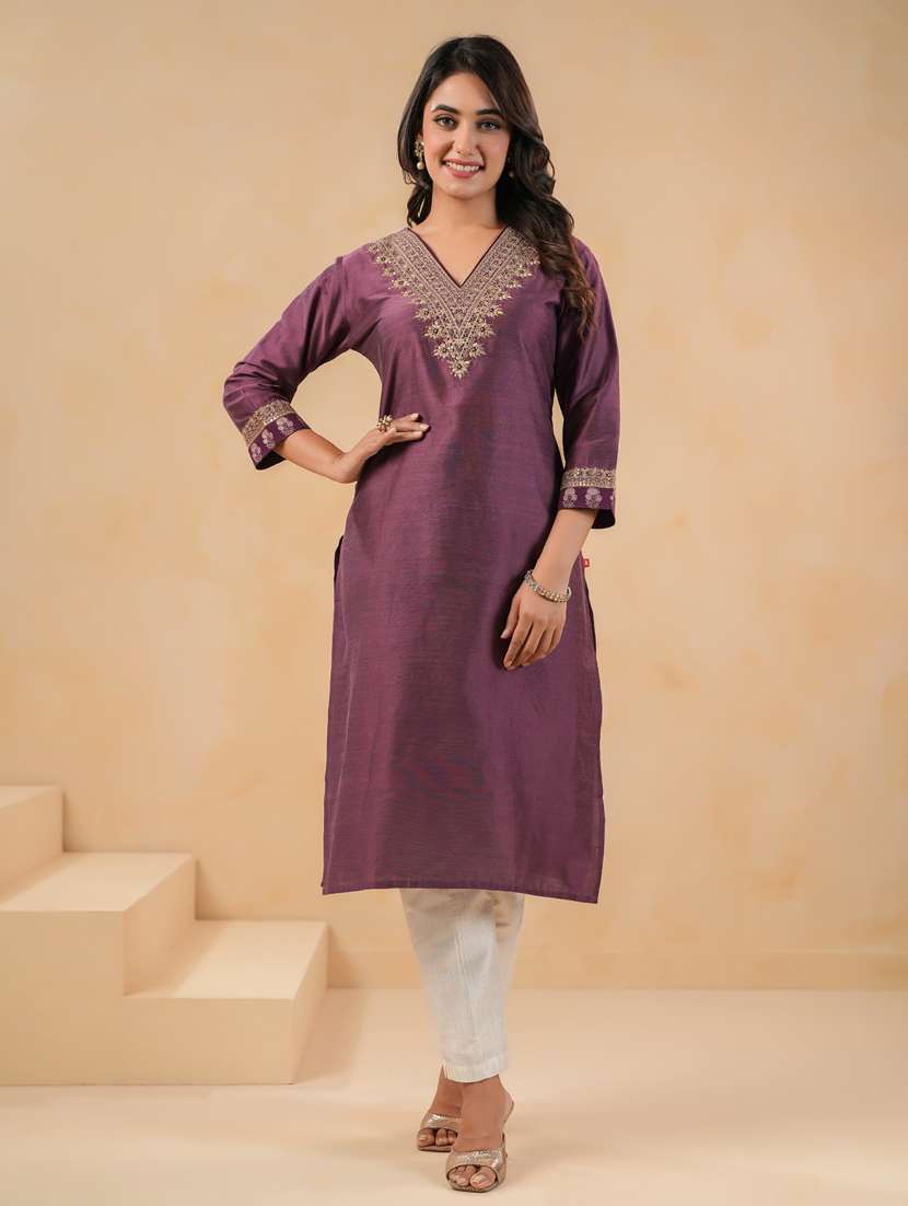 women three quarter sleeve kurta pant set