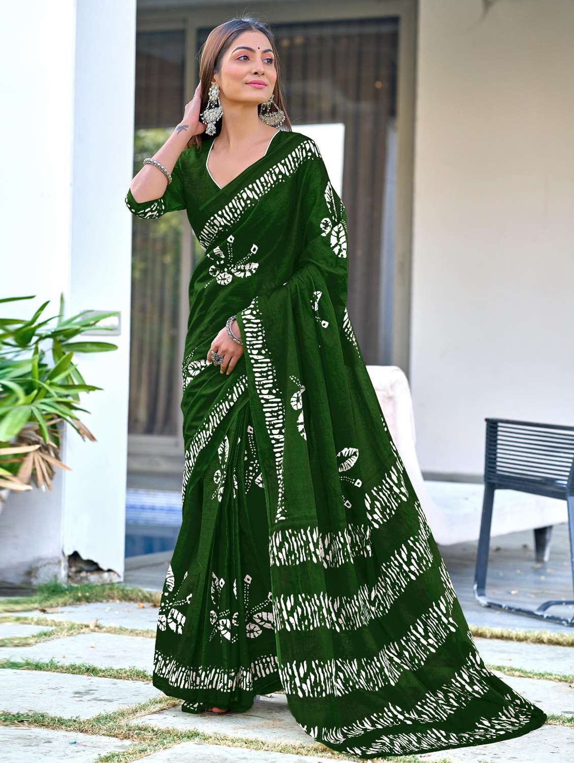 women batik printed ready to wear saree with blouse