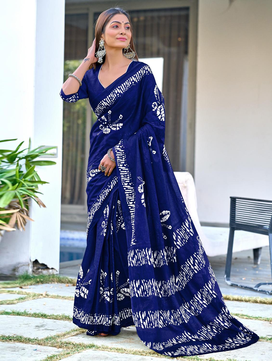 women batik printed ready to wear saree with blouse - 21959565 - Zoom Image - 0