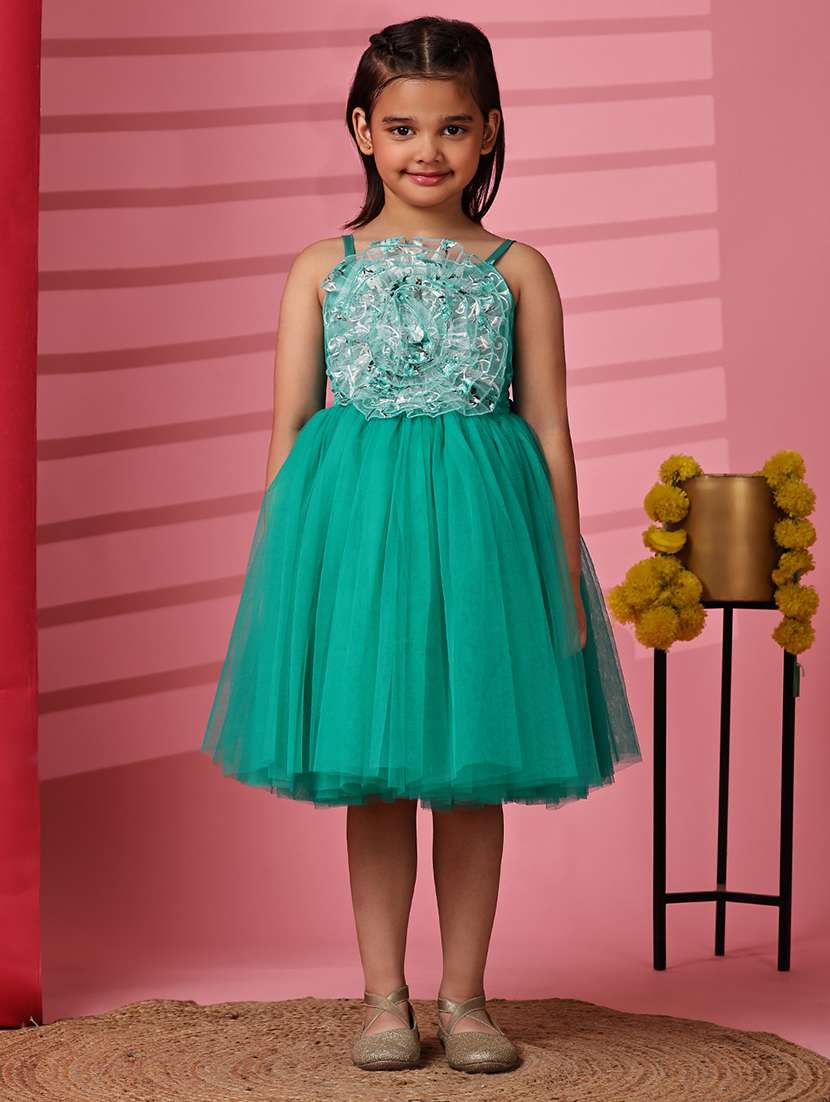 girls embellished shoulder strap fit & flare dress