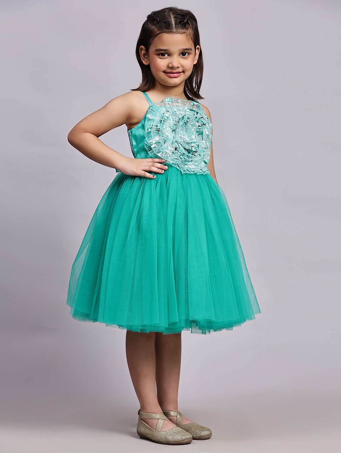 girls embellished shoulder strap fit & flare dress - 21959599 -  Standard Image - 2