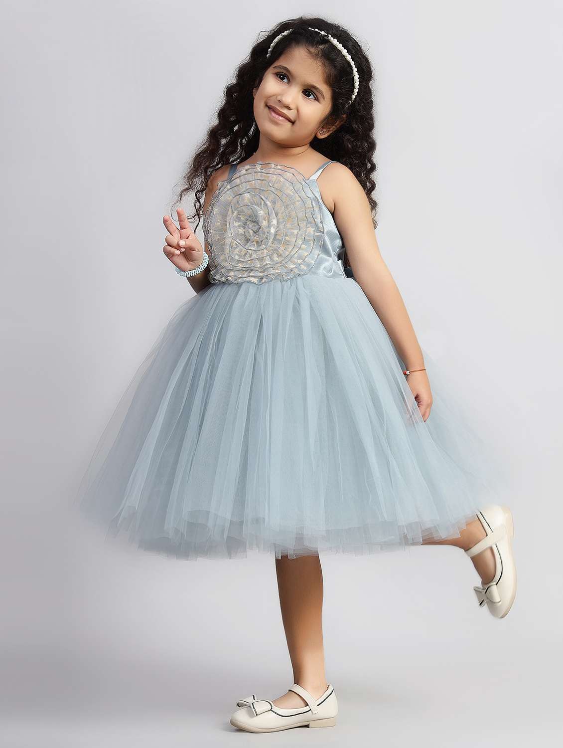 girls embellished shoulder strap fit & flare dress - 21959601 -  Standard Image - 2