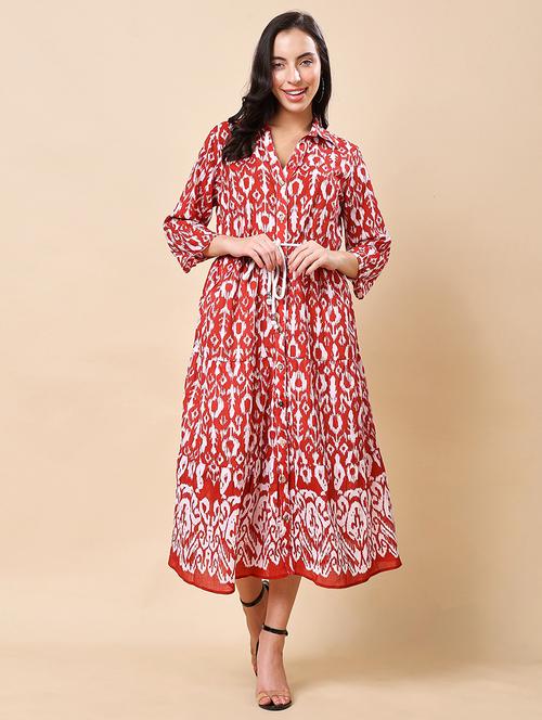women printed collared tiered dress - 21959612 - Standard Image - 0