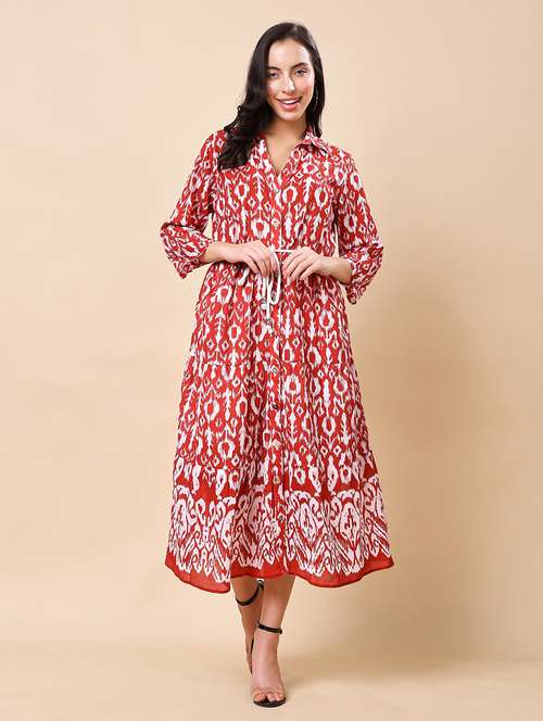 women ikat printed long sleeve tiered ethnic dress - 21959613 -  Standard Image - 0