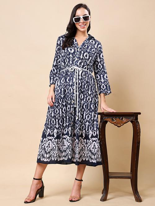 women printed collared tiered dress - 21959617 -  Standard Image - 0