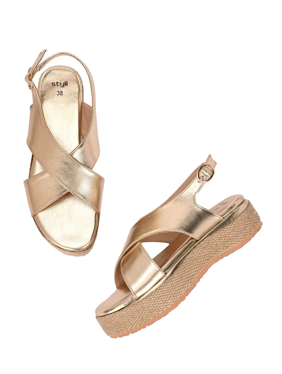 women gold back strap sandal - 21959621 -  Standard Image - 2