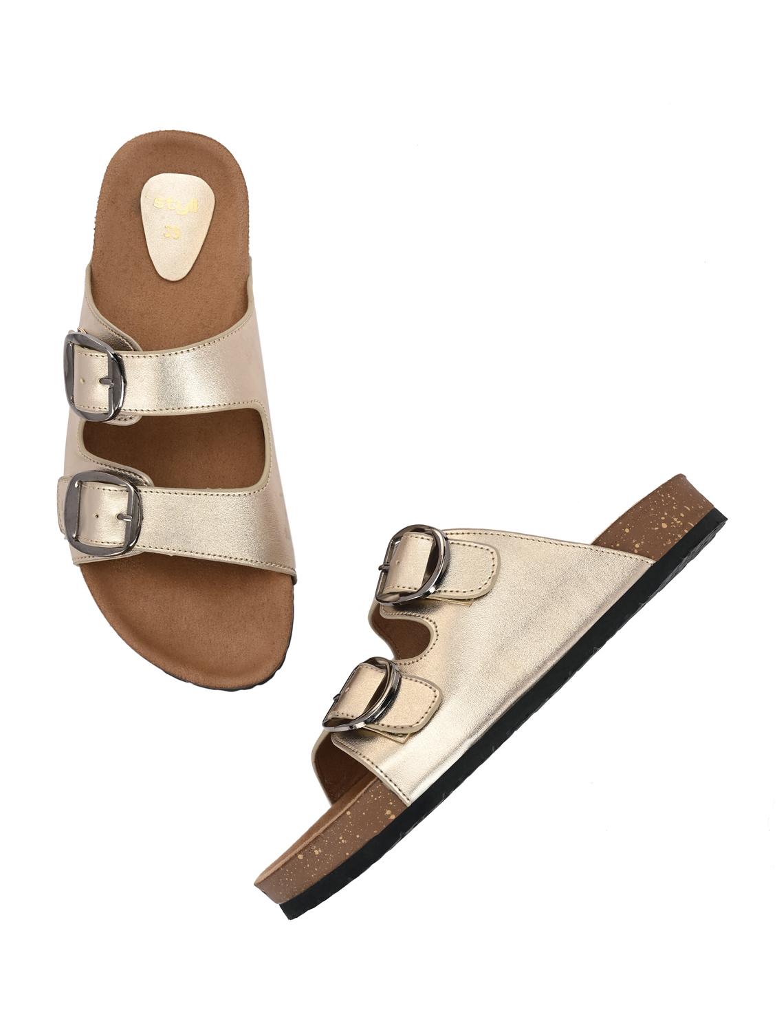 women gold slip on sandal - 21959626 - Standard Image - 2
