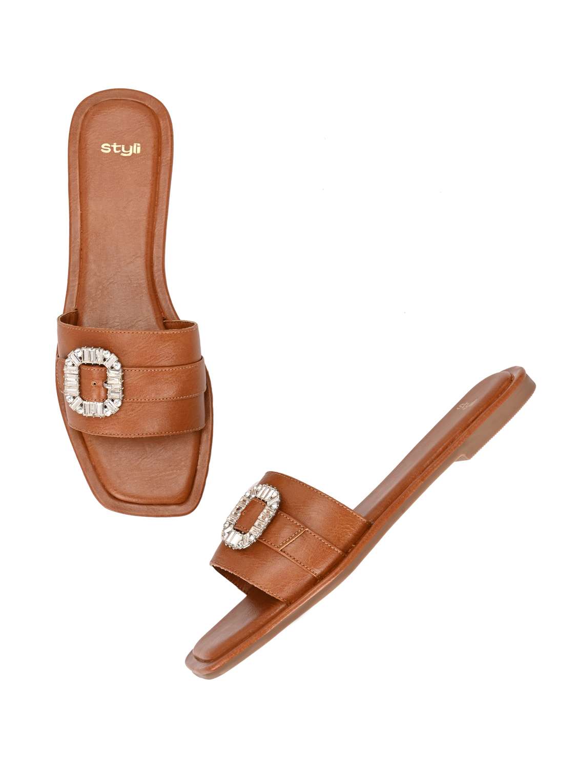 women tan slip on sandal - 21959635 - Standard Image - 2