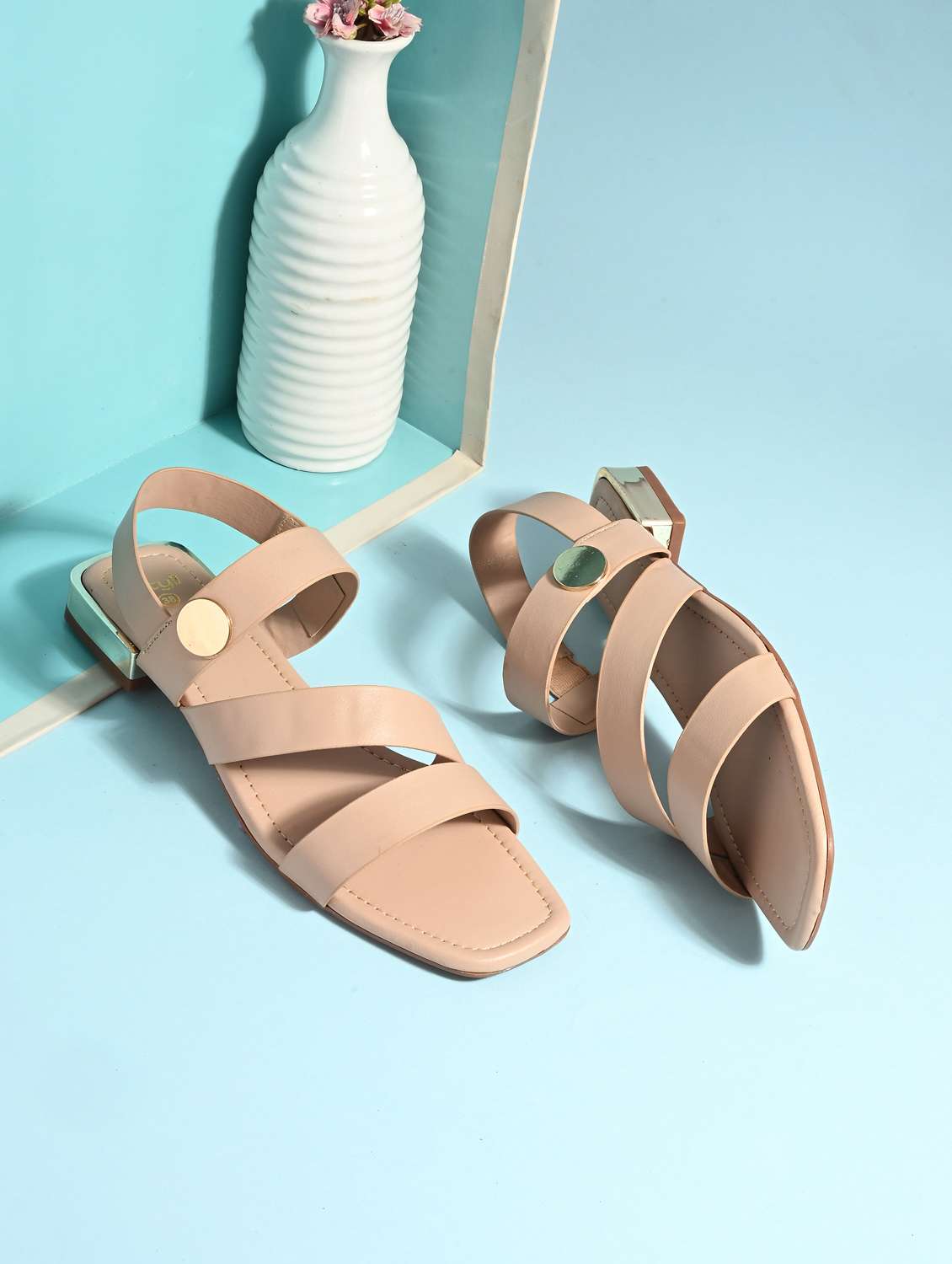 women beige back strap sandal