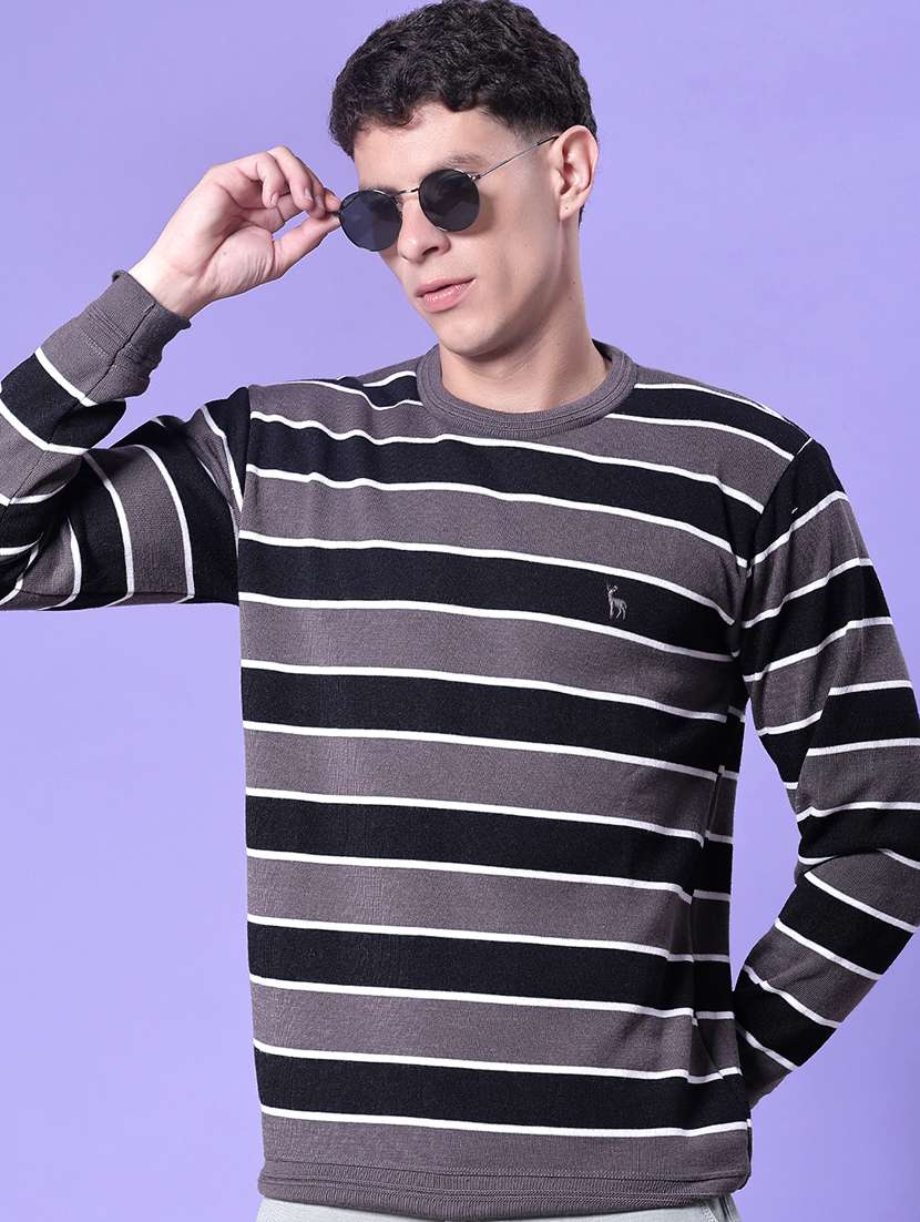 men striped long sleeve regular fit pullover