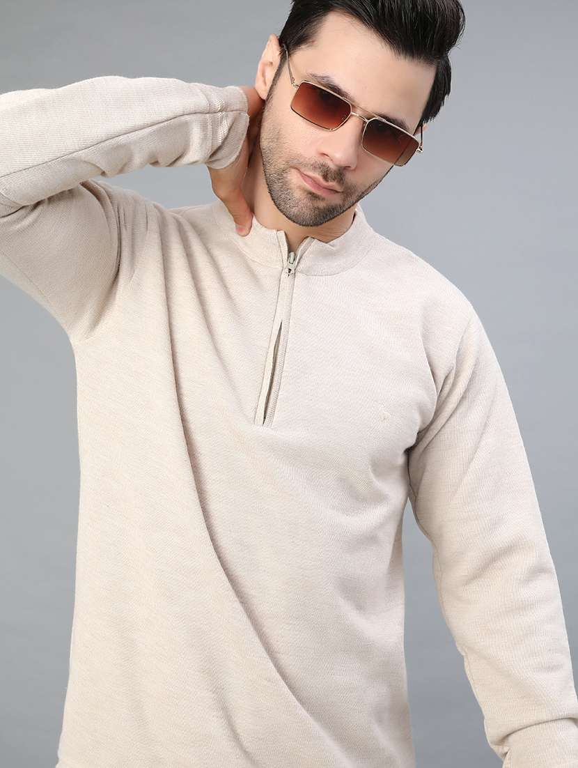 men solid long sleeve regular fit pullover 