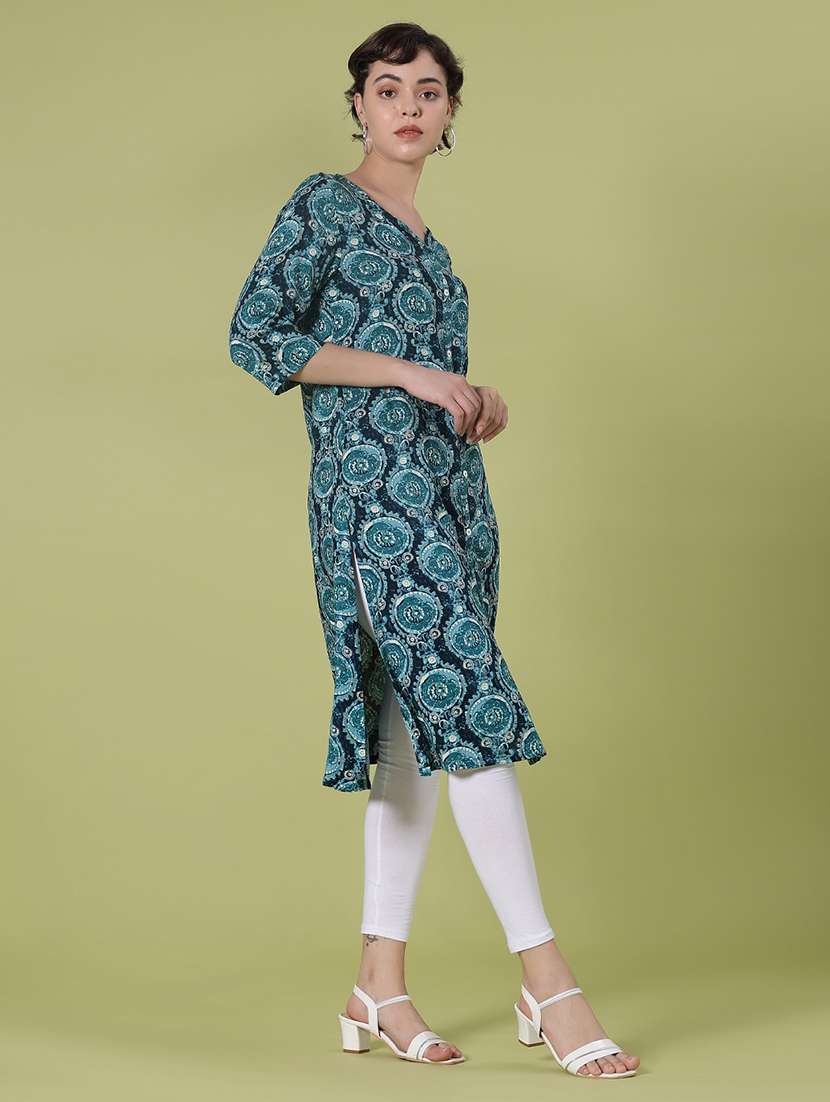women three quarter sleeve straight kurta - 21959777 -  Standard Image - 2