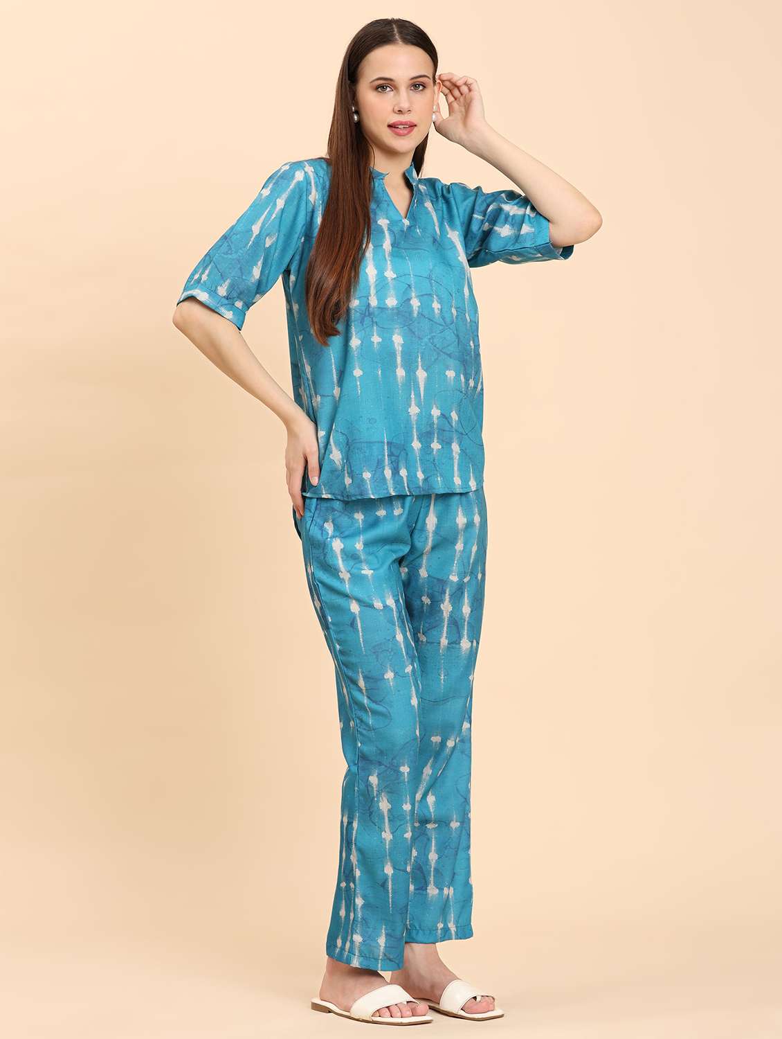 women printed top and trouser co-ord set - 21959823 - Standard Image - 2