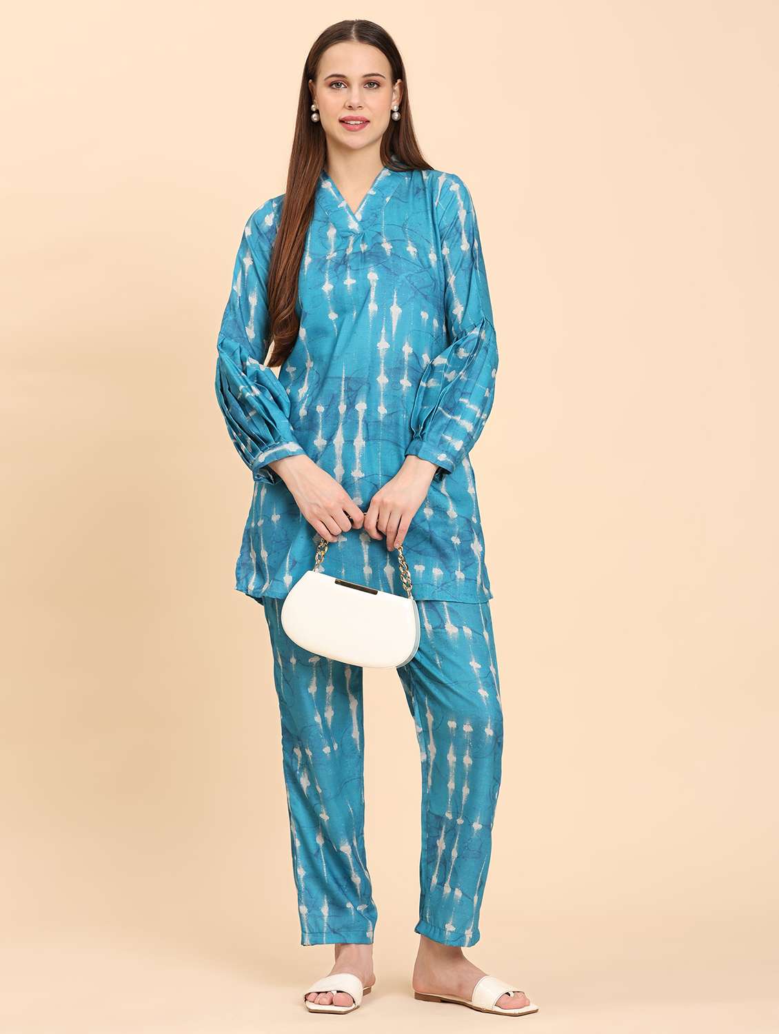 women tie & dye puff sleeve co-ord set