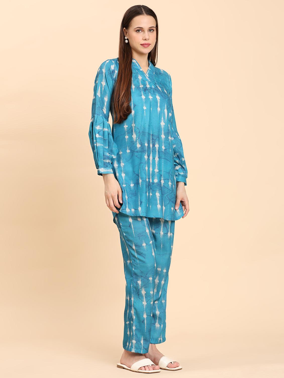 women tie & dye puff sleeve co-ord set - 21959824 - Standard Image - 2