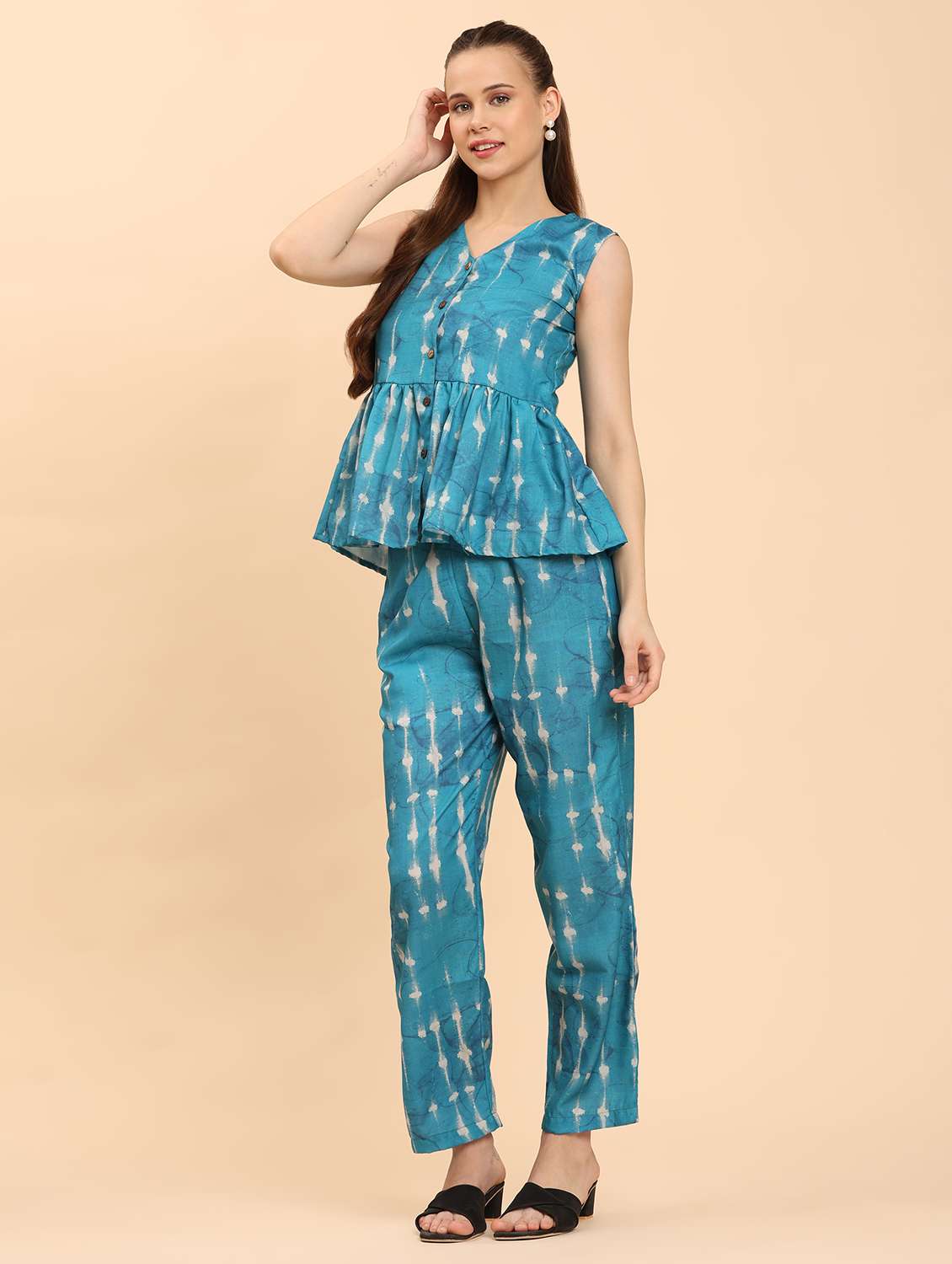 women printed top and trouser co-ord set - 21959825 - Standard Image - 2