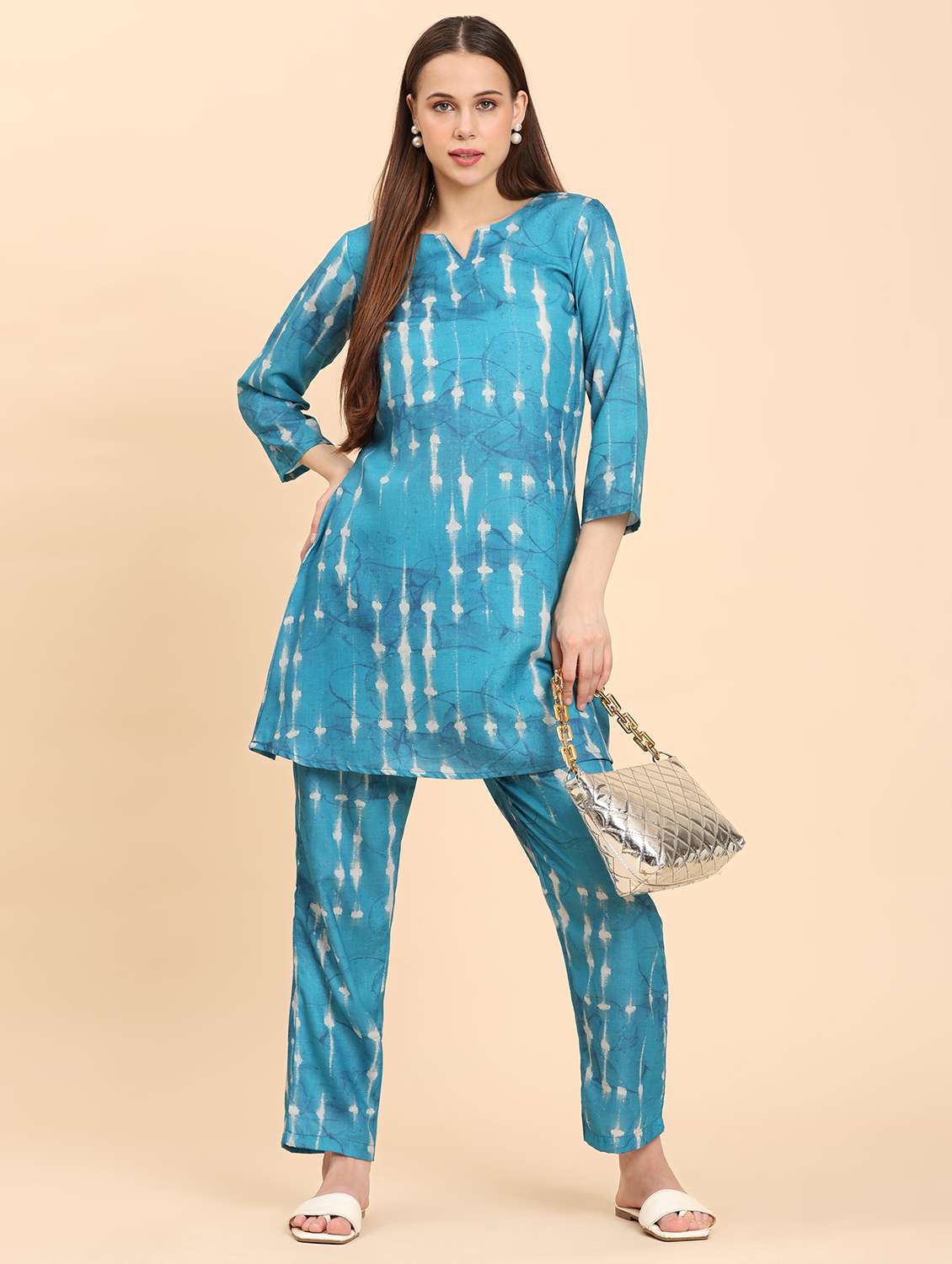 women tie & dye three quarter sleeve co-ord set