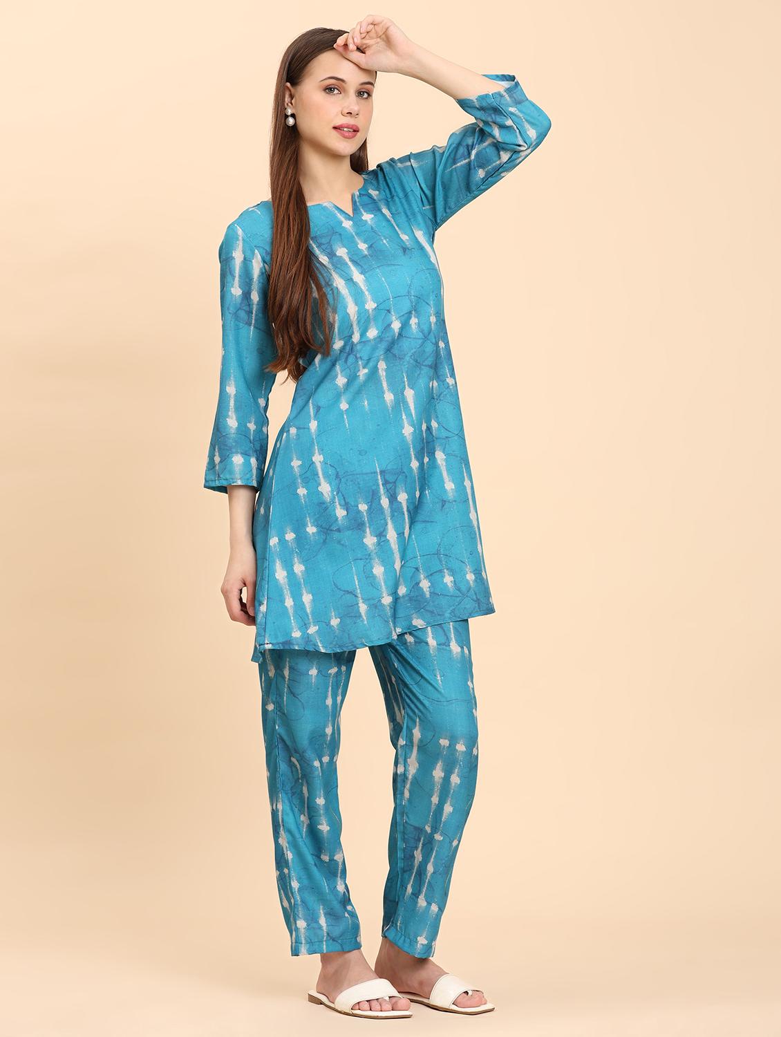 women tie & dye three quarter sleeve co-ord set - 21959828 - Standard Image - 2