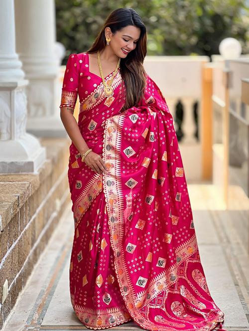 women bandhani bordered saree with blouse - 21959852 -  Standard Image - 0