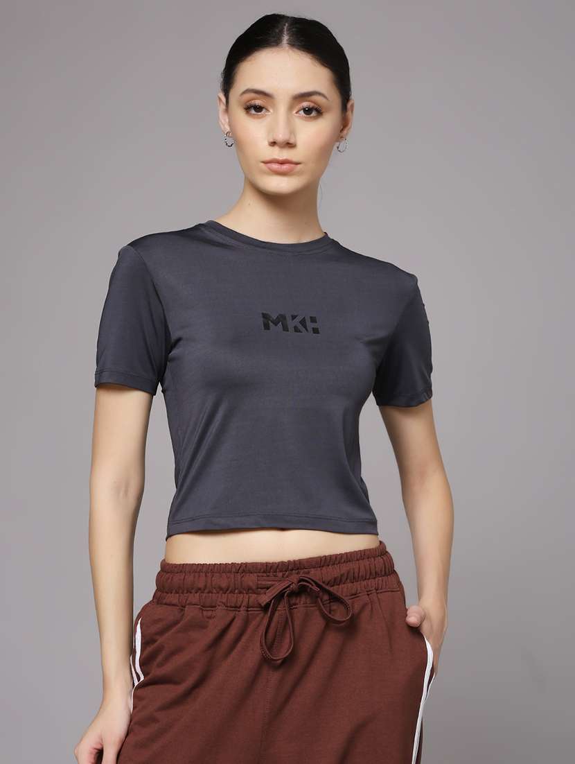 women printed dri-fit crop sports t-shirt