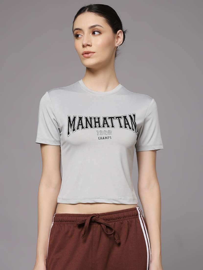 women printed dri-fit crop sports t-shirt